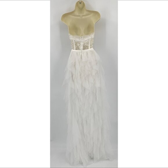 For Love & Lemons Bustier gown strapless maxi dress white ruffle tulle new Large - Picture 4 of 6